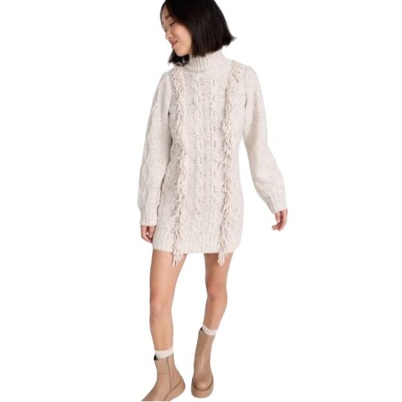 NEW Line & Dot Daria Fringe Trim Mini Sweater Dress, Size Large in Ivory - Picture 5 of 16